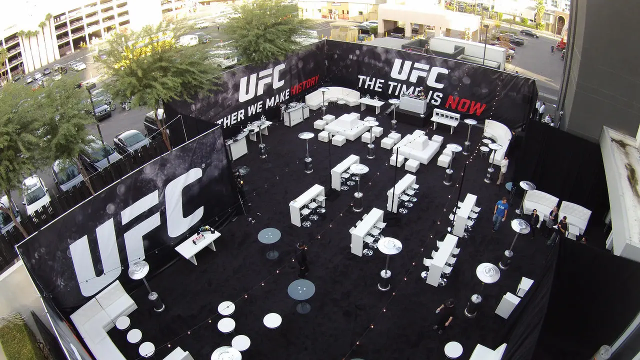 UFC Outdoor Event White Furniture Lounge Seating Event Production Las Vegas